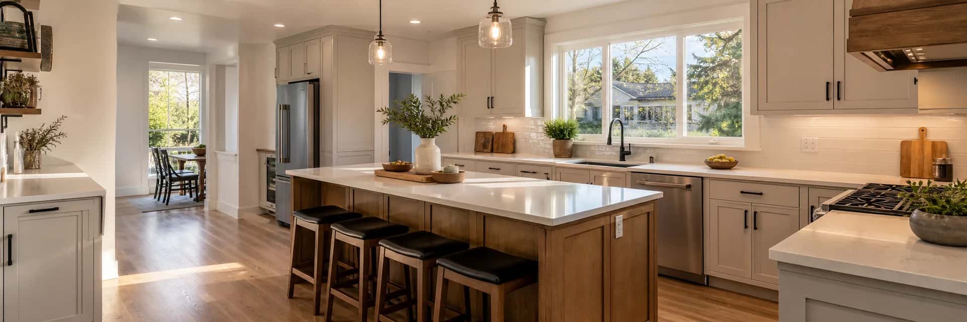 Kitchen finishes with quartz counters, lighting, and detailed fixtures from a Conrad kitchen remodel