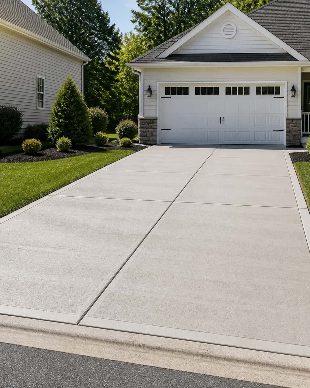 Finished durable concrete driveway, correctly graded and professionally installed at a Pennsylvania home