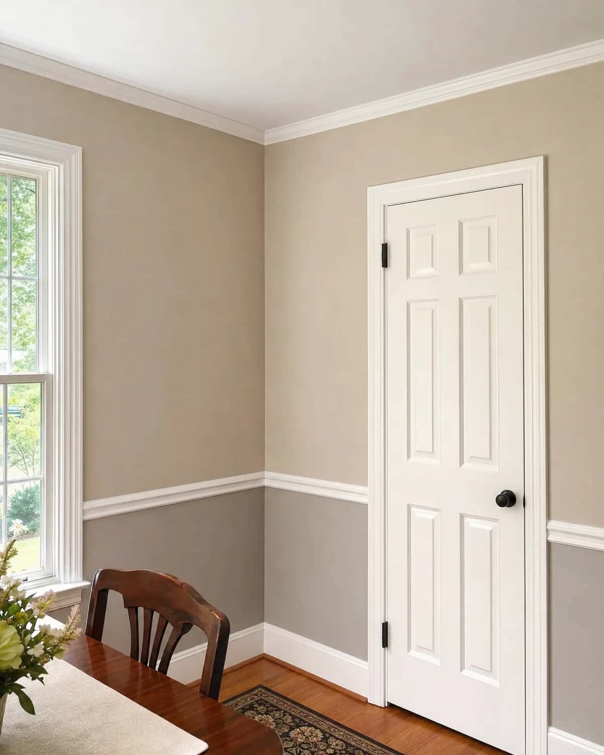 Finished room with flawless painted walls, crisp trim, and a repainted paneled door