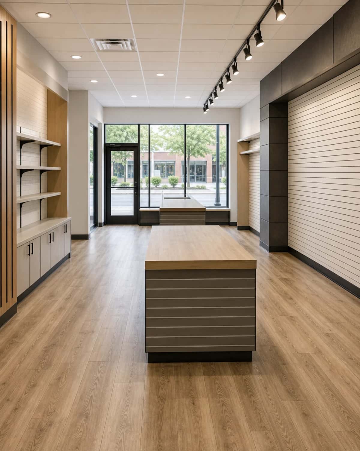 Finished retail sales floor with display-ready walls, practical lighting, durable flooring, and clean commercial finishes