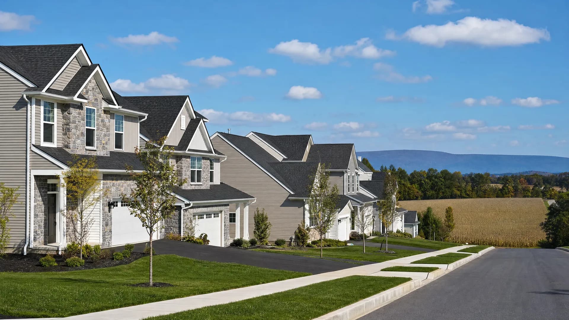 Newer suburban single-family homes at the farmland edge of Macungie, PA, served by Conrad General Contracting.