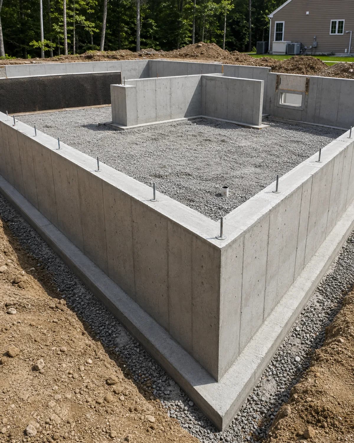 Foundation craftsmanship with straight forms, reinforcement, clean concrete work, and professional site organization