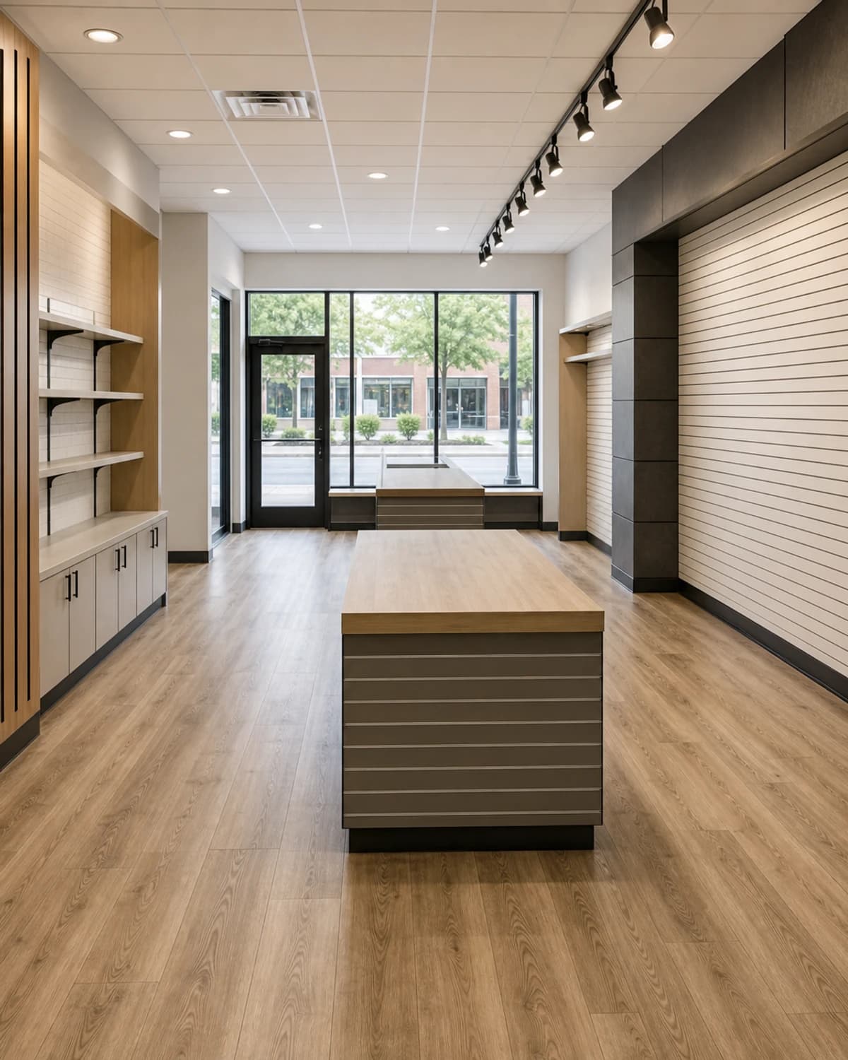 Finished retail sales floor with display-ready walls, practical lighting, durable flooring, and clean commercial finishes