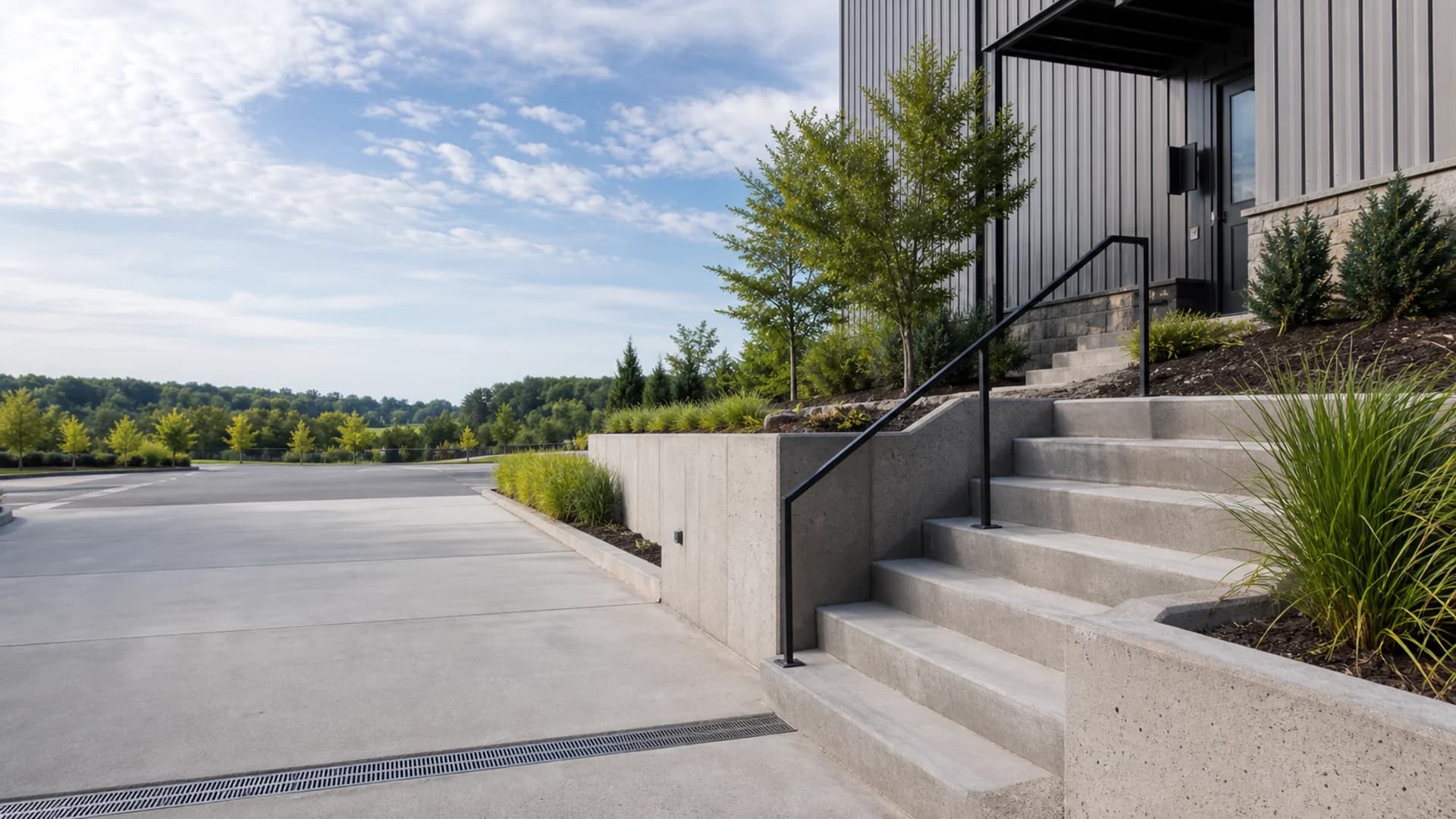 Specialty concrete work with steps, curbs, pads, repairs, custom surfaces, drainage details, small structural elements, and precise finish work.
