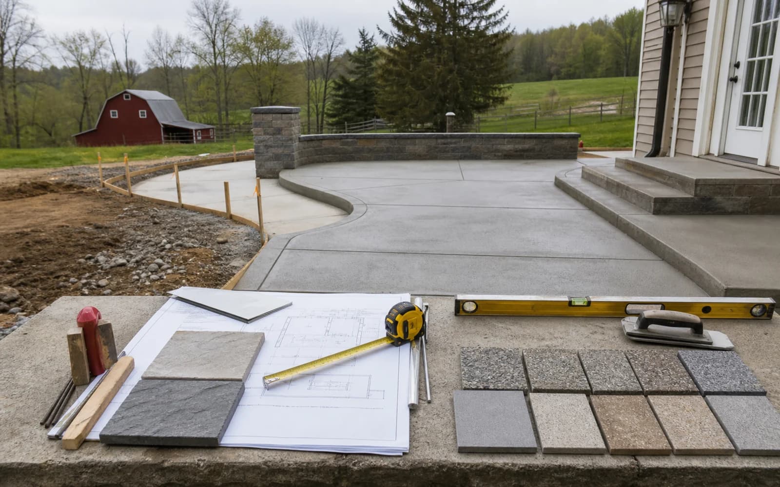 Specialty concrete scope, measurements, access, form shape, and material review before work with tools and unreadable plans