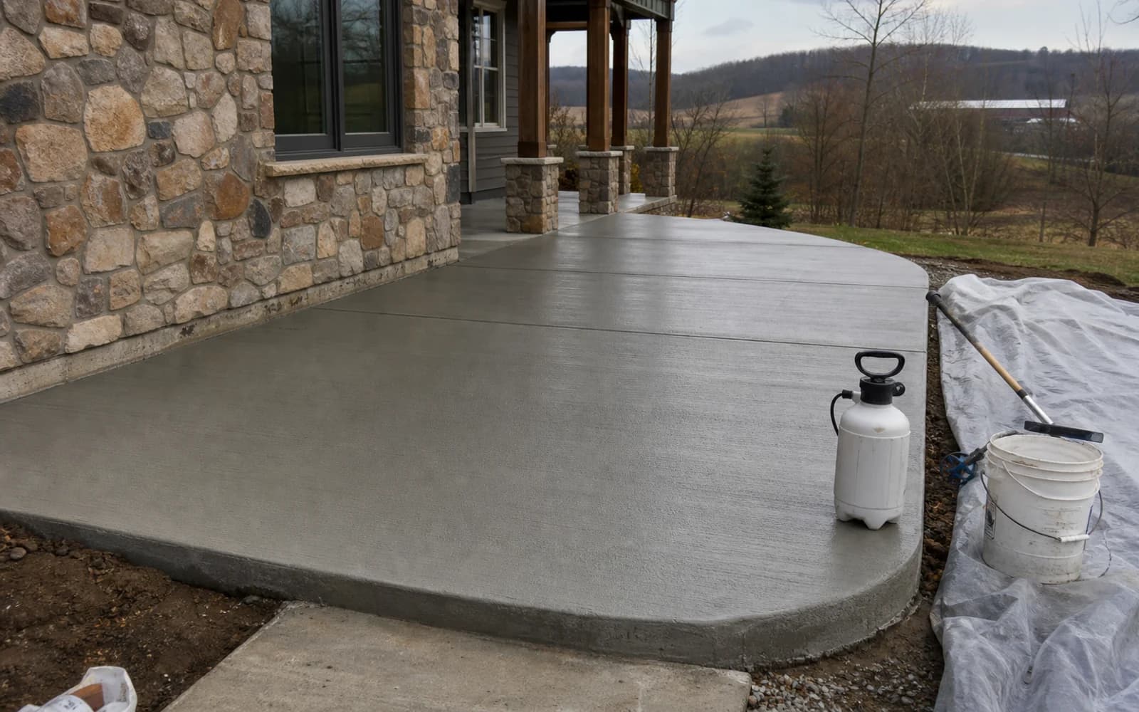 Finishing, cleanup, cure protection, final fit, and punch-list check for specialty concrete
