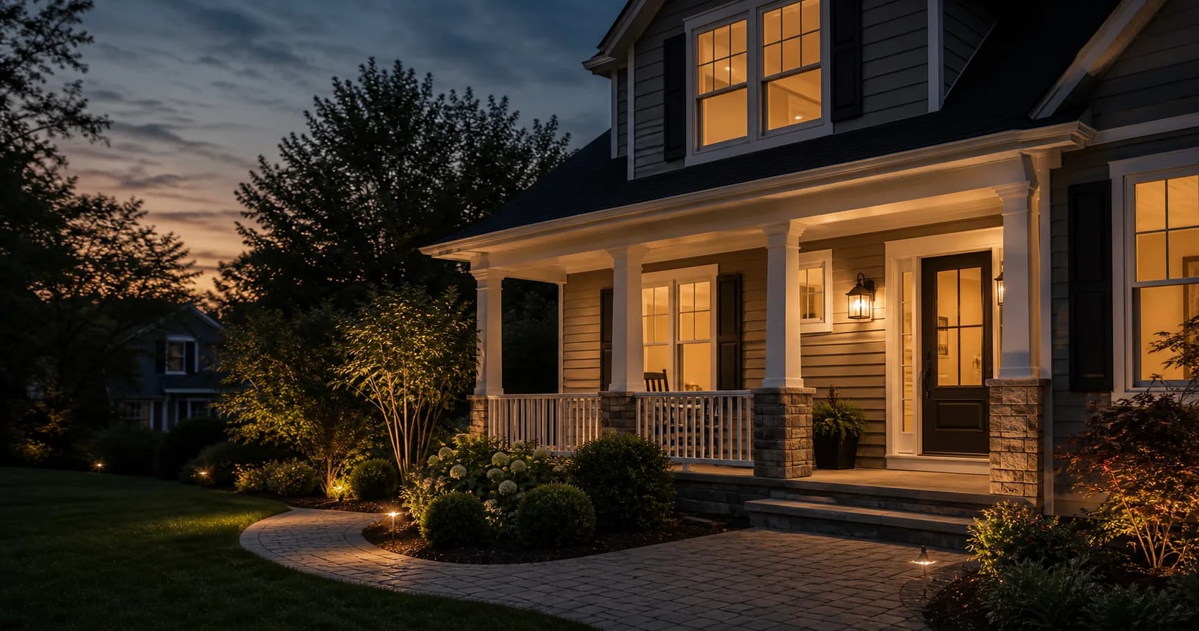 Finished residential home exterior at evening