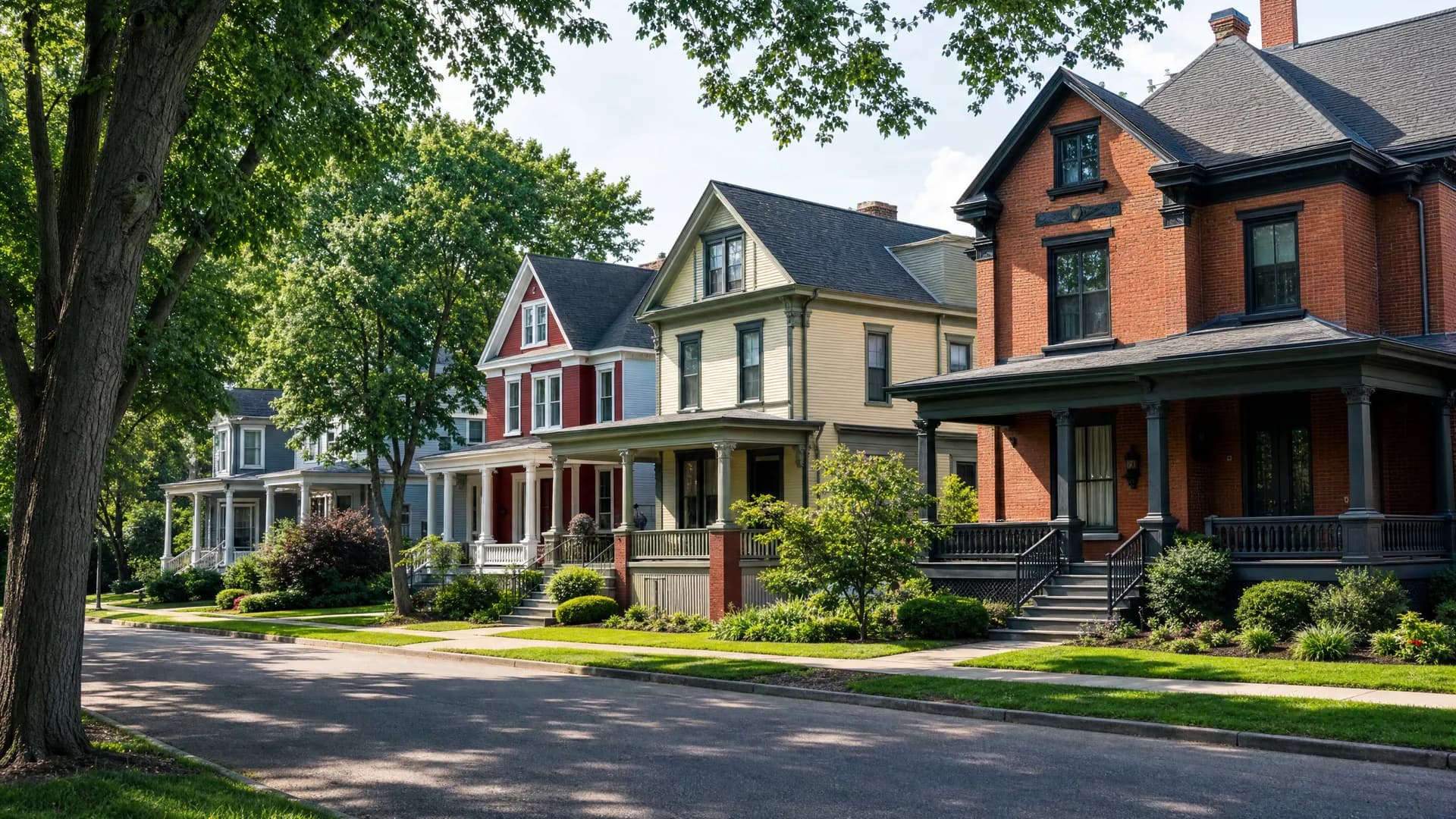 Porch-front borough homes on a leafy residential street in Emmaus, PA, served by Conrad General Contracting.