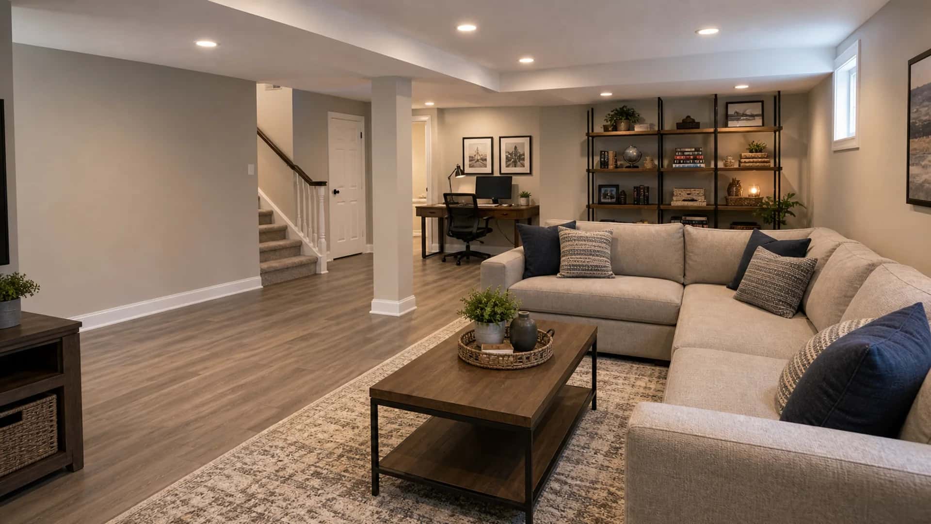 Finished basement transformed into a comfortable living area for a Lehigh Valley home.
