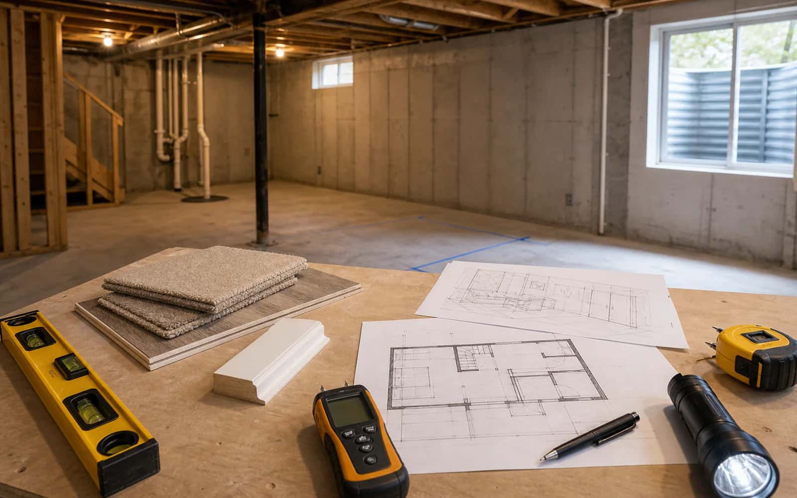 Finished basement layout designed for flexible family living space