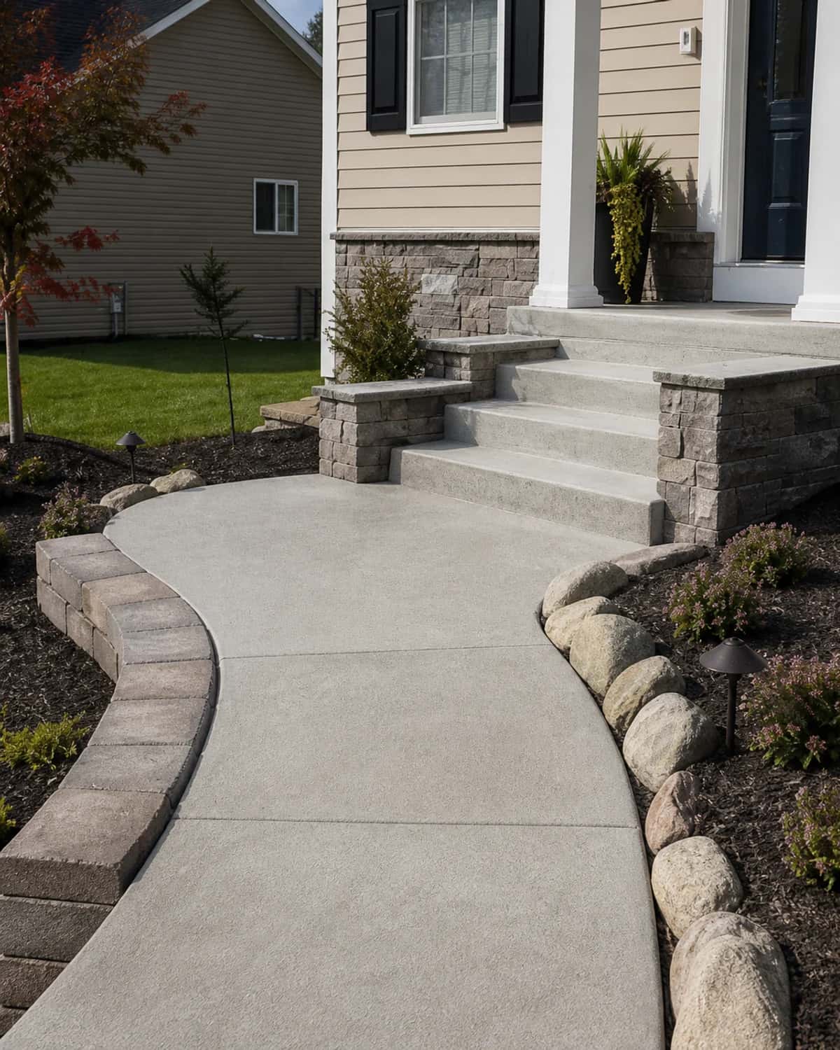 Restored walkway, step, driveway, patio, or concrete surface after professional repair with realistic texture and clean transitions