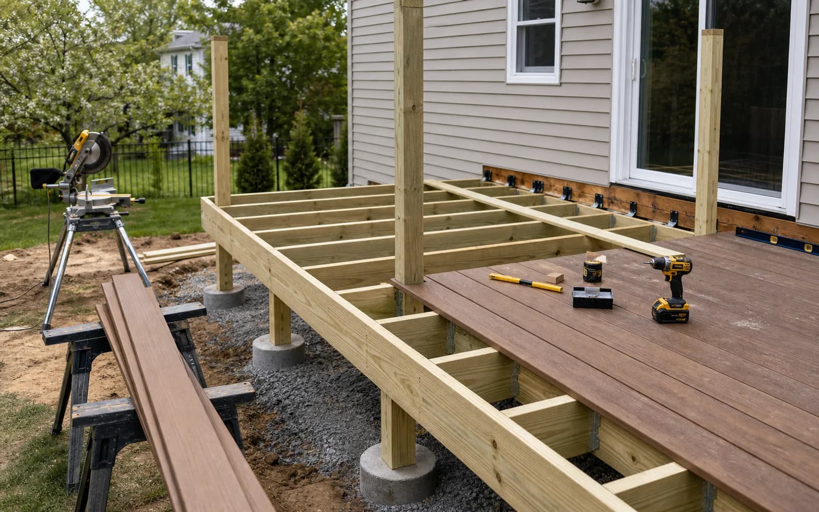 Wood and composite deck materials for an outdoor project