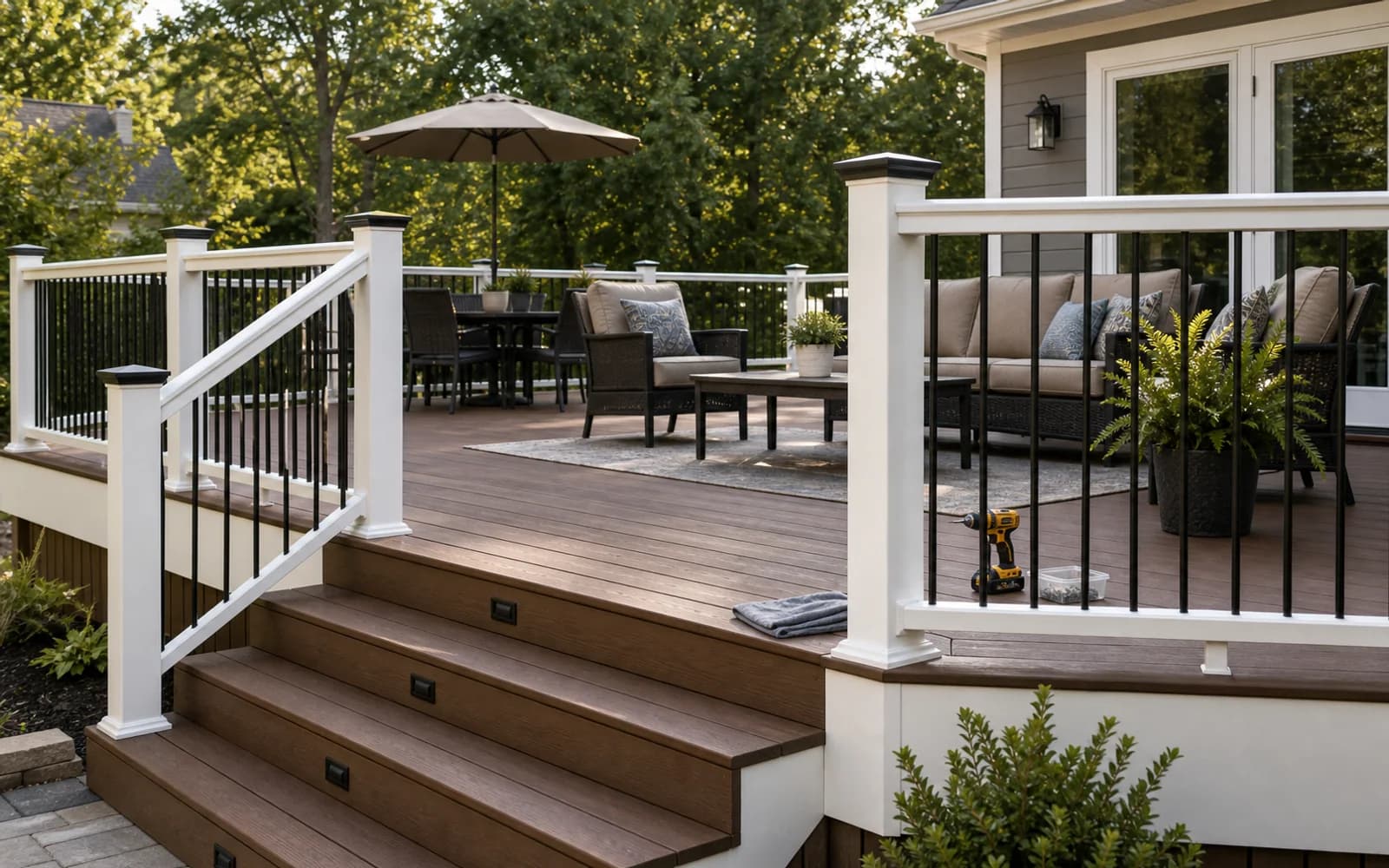 Finished deck with outdoor living details
