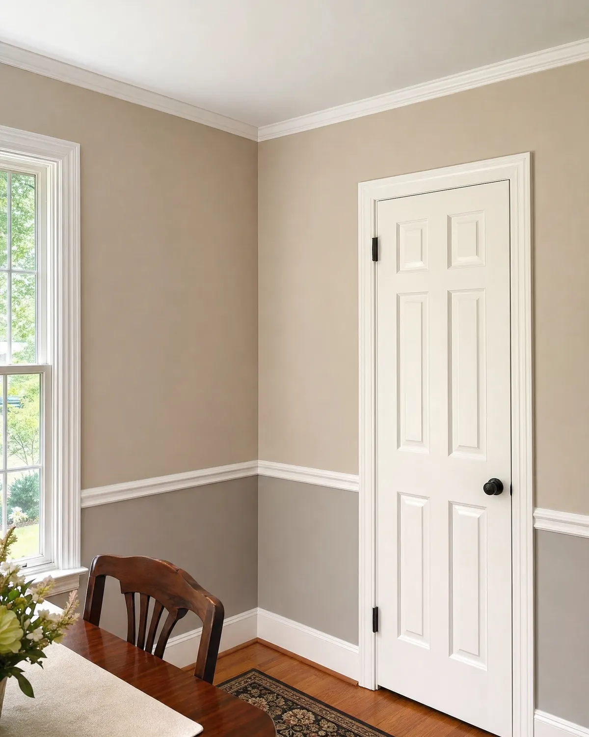Finished room with flawless painted walls, crisp trim, and a repainted paneled door