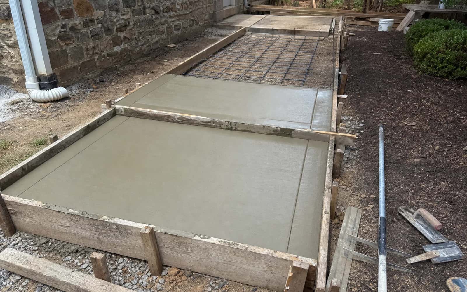 Custom forming, reinforcement, small pour, detail finishing, or concrete repair work in progress