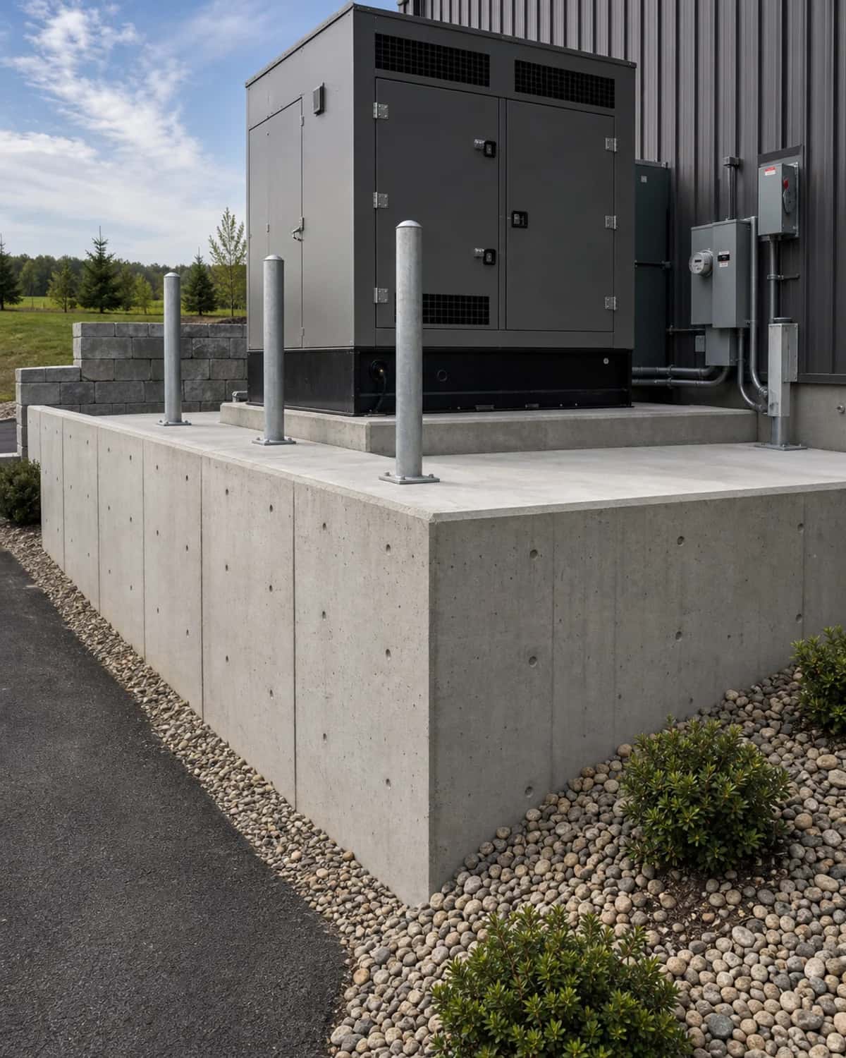 Structural concrete craftsmanship with credible load-bearing details, straight forms, precise finish, and professional site organization