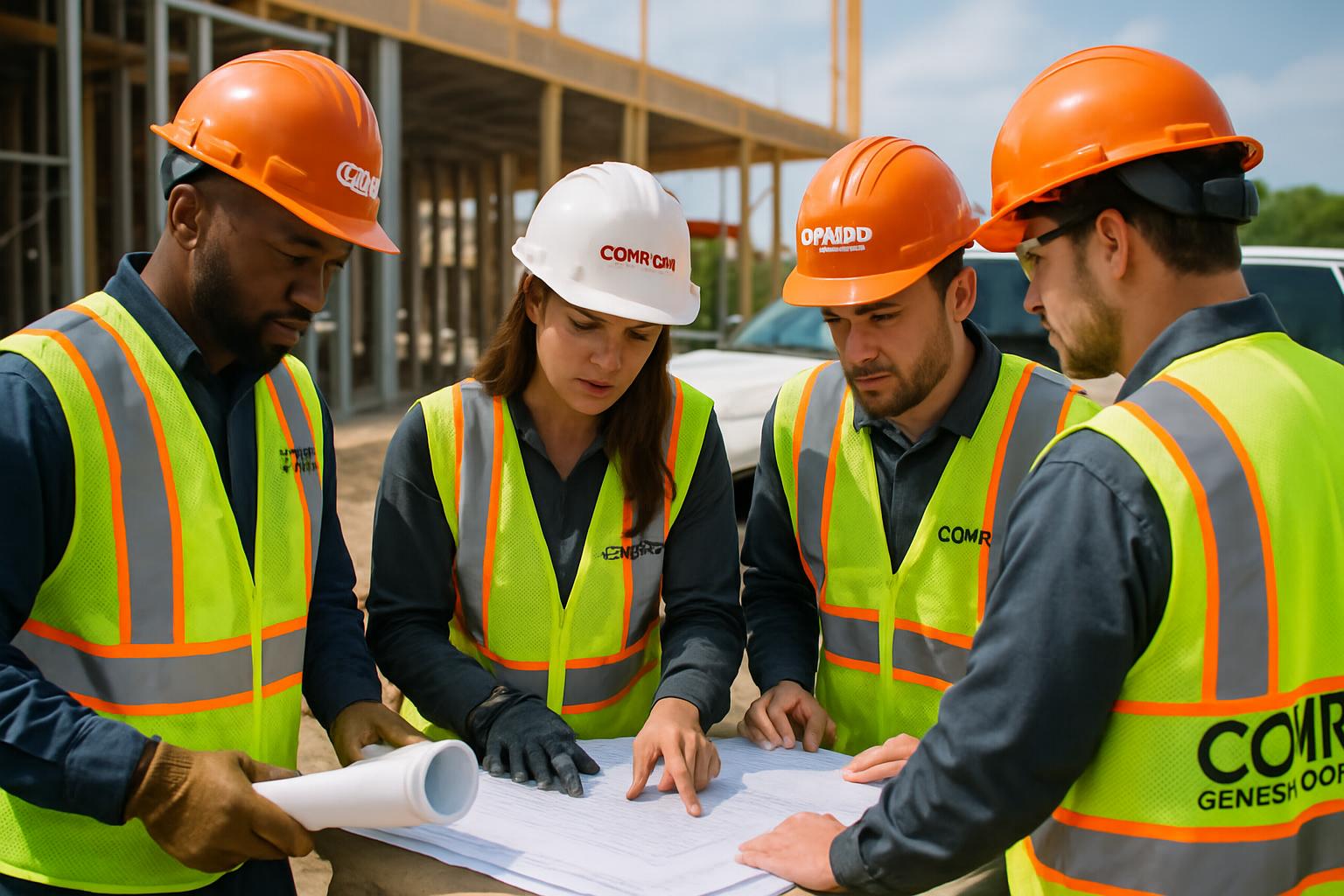 Professional construction team at work