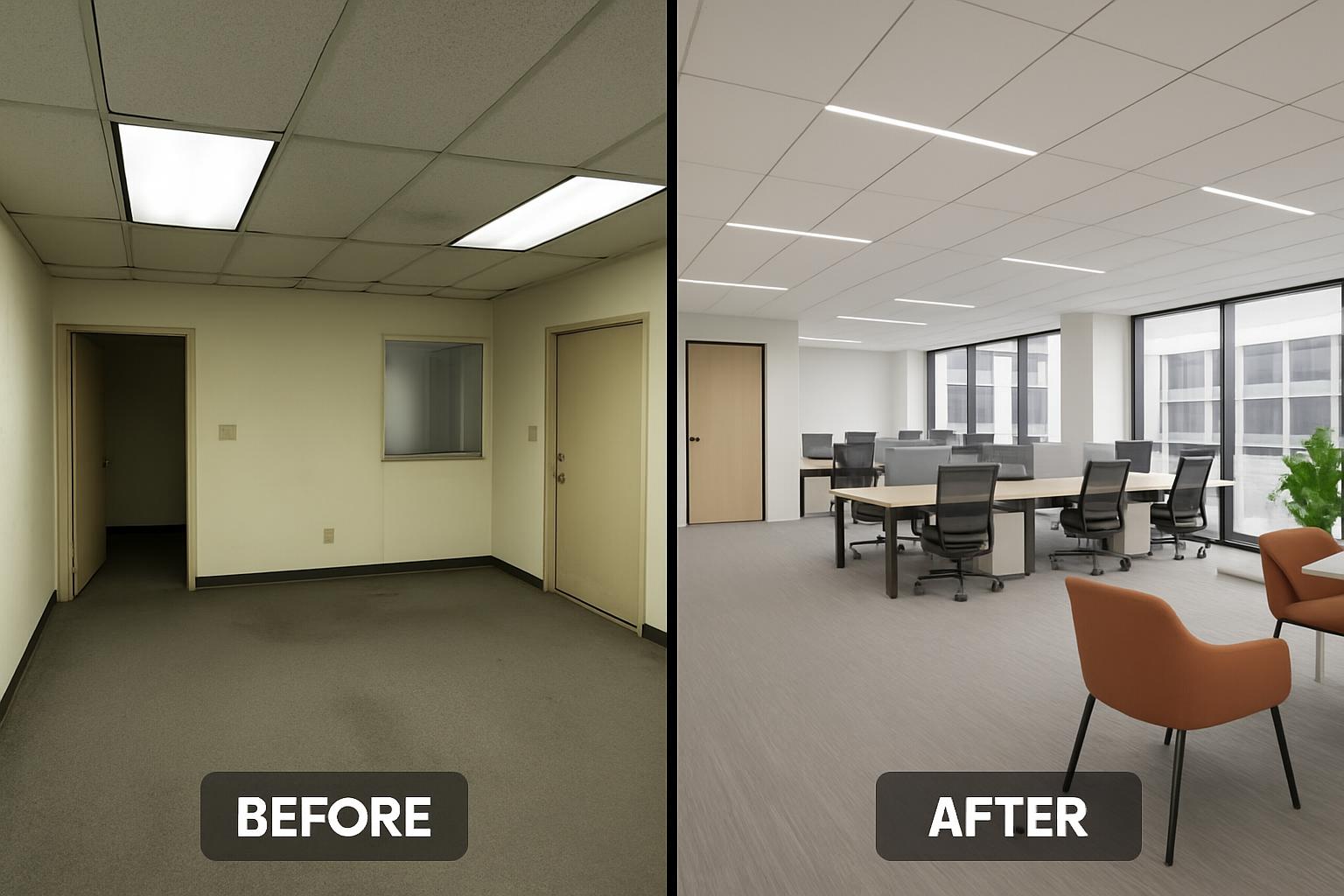 Before and after tenant improvement comparison