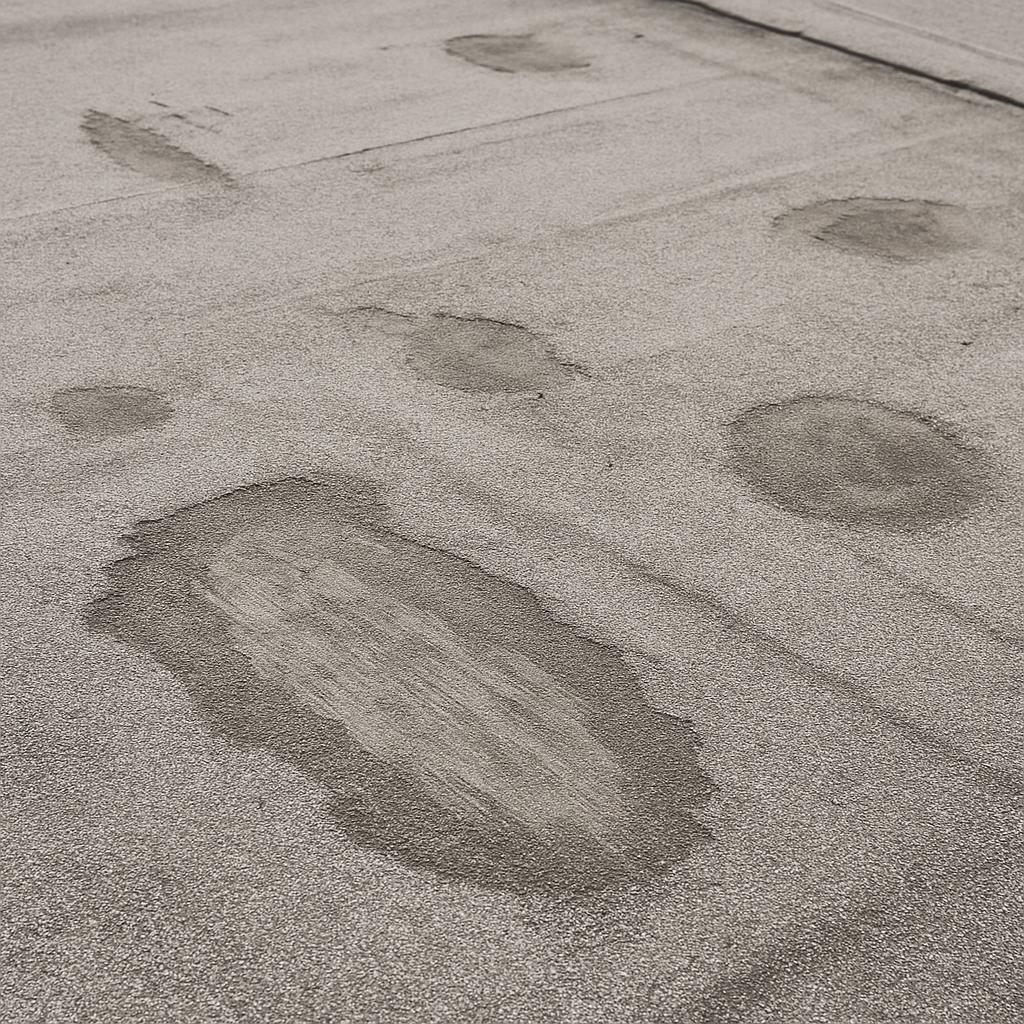Worn patches on a flat roof surface showing uneven wear